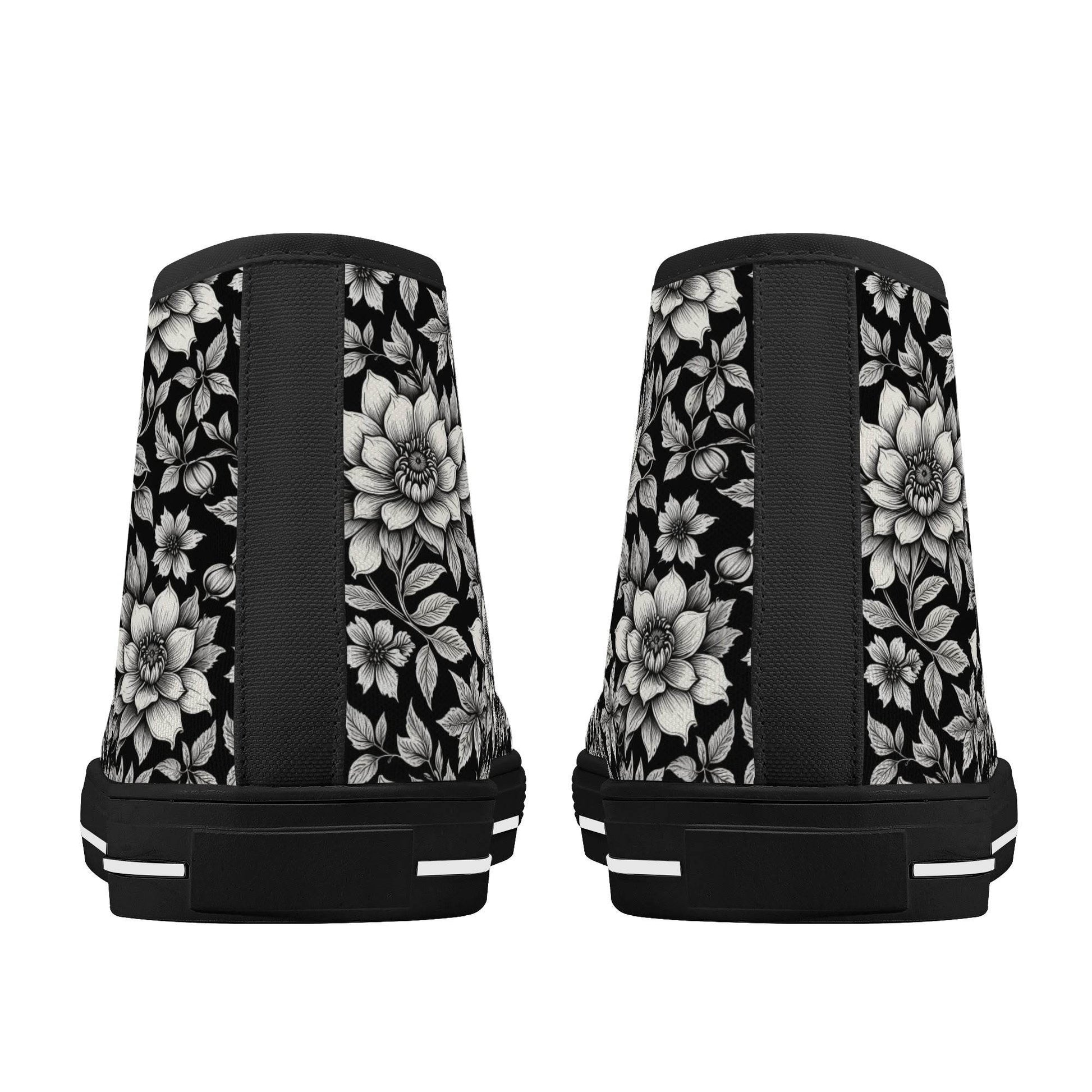 Black and White Bloom Men's High Top Canvas Shoes - DeRose Seasonal