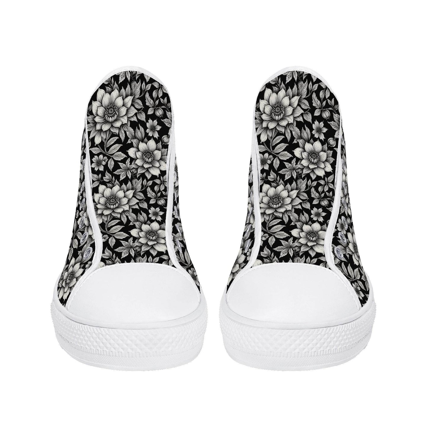 Black and White Bloom Men's High Top Canvas Shoes - DeRose Seasonal