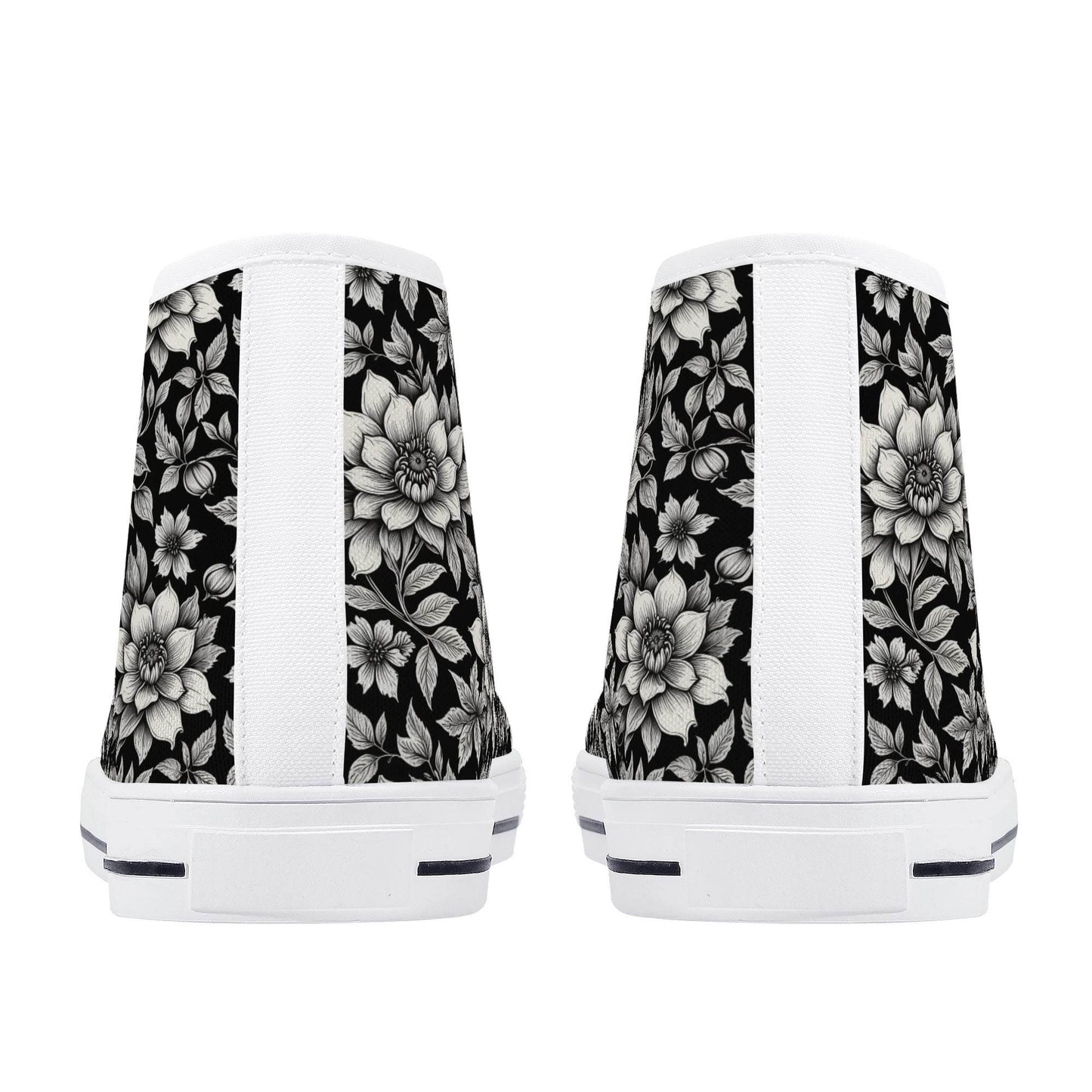 Black and White Bloom Men's High Top Canvas Shoes - DeRose Seasonal