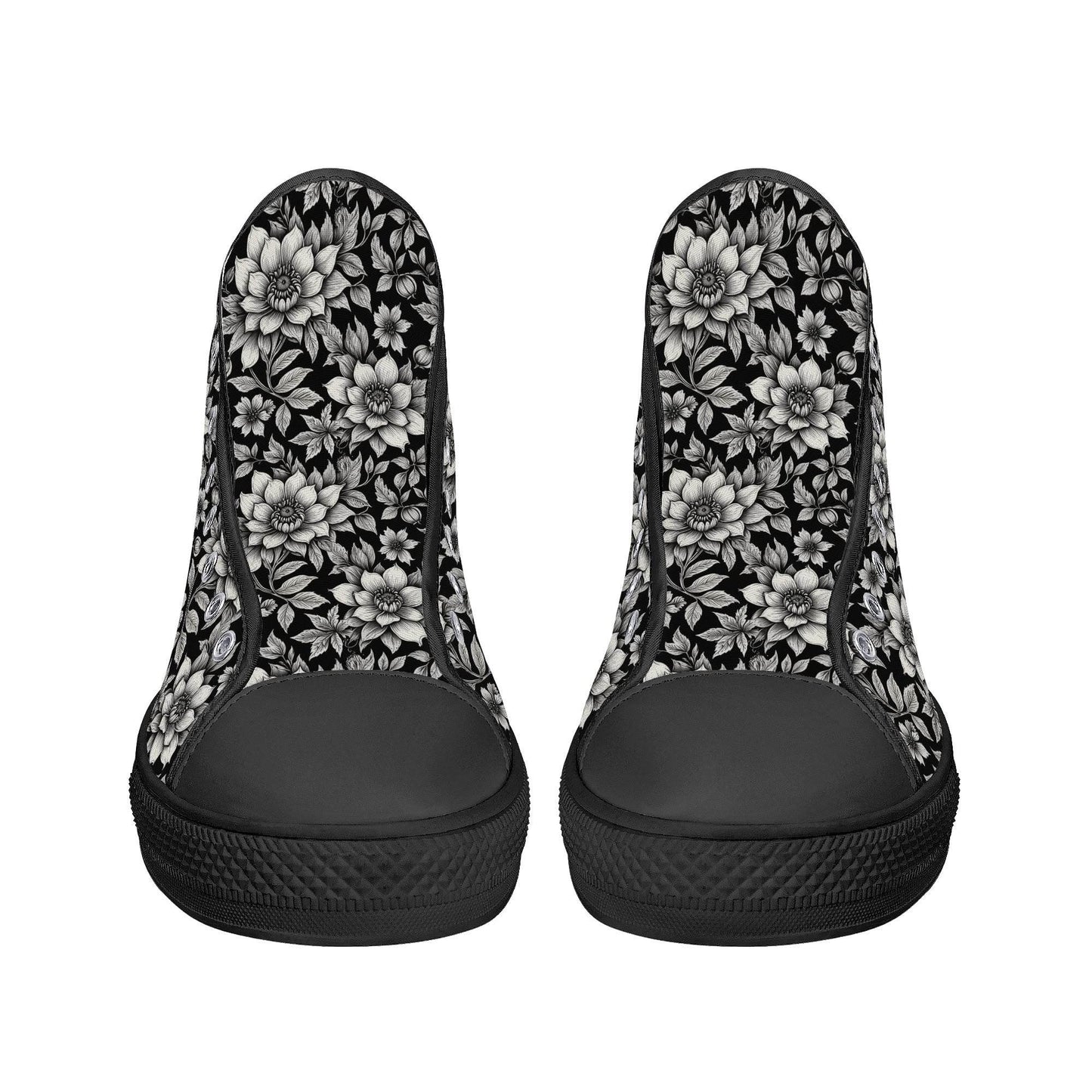 Black and White Bloom Men's High Top Canvas Shoes - DeRose Seasonal