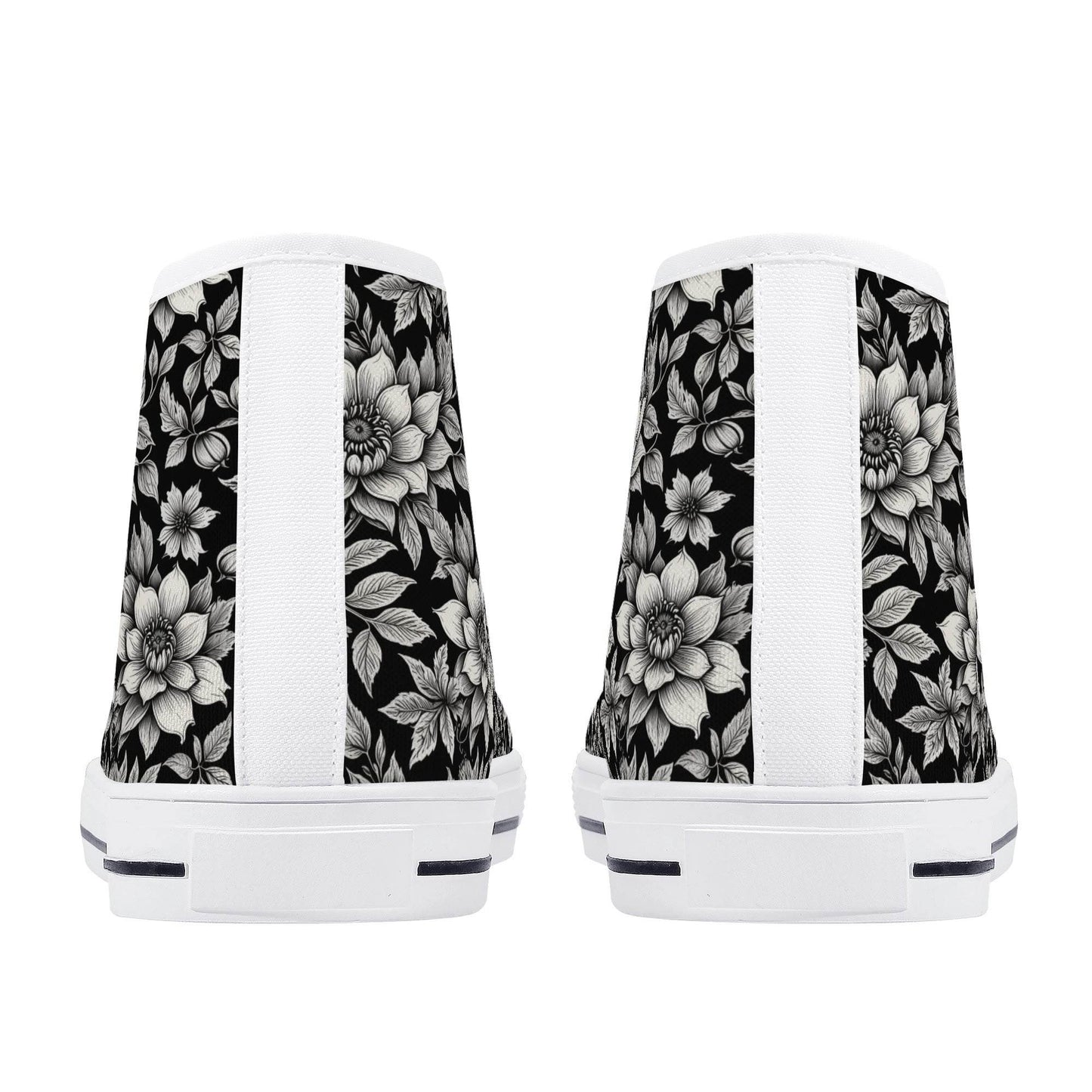 Black and White Bloom Women's High Top Canvas Shoes - DeRose Seasonal