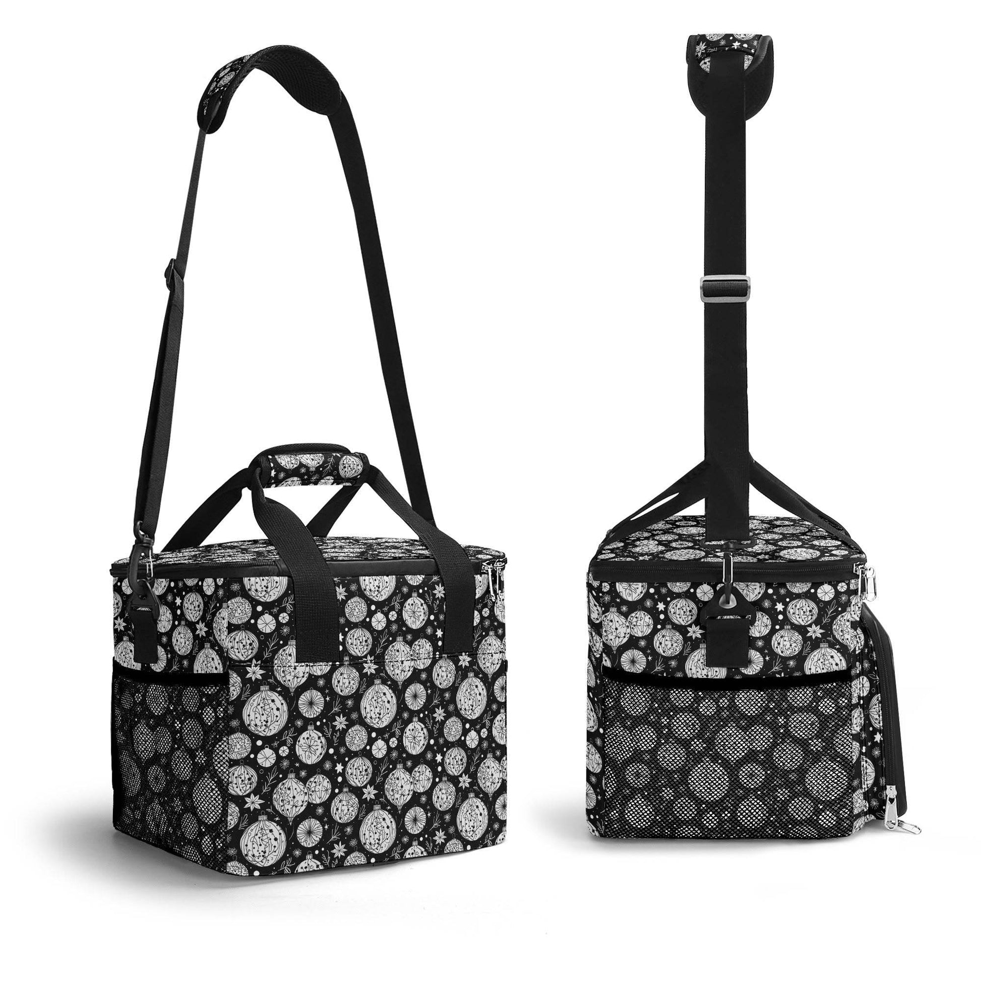 Black and White Christmas Ornament Insulated Leakproof Cooler Bag Lunch Box - DeRose Seasonal