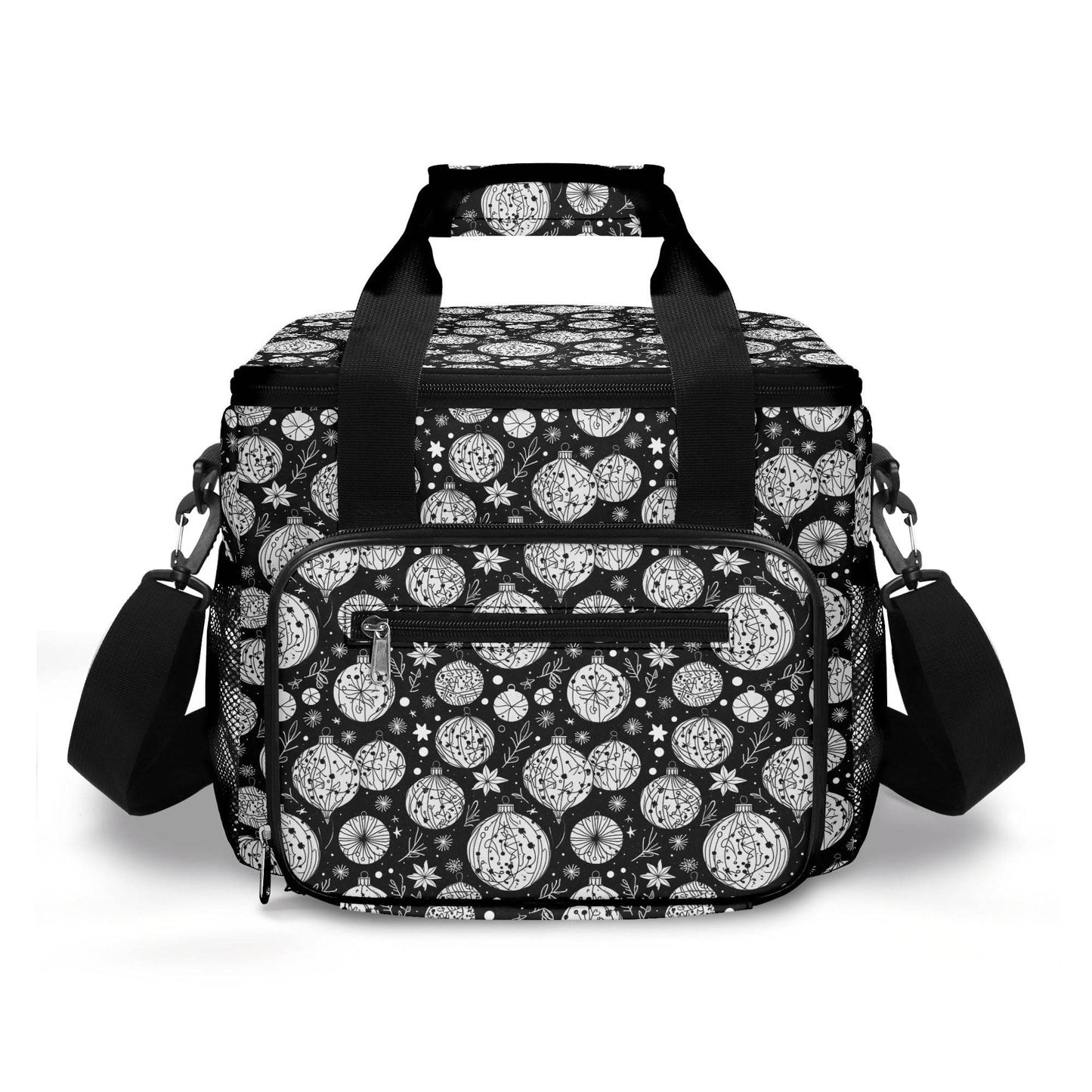 Black and White Christmas Ornament Insulated Leakproof Cooler Bag Lunch Box - DeRose Seasonal