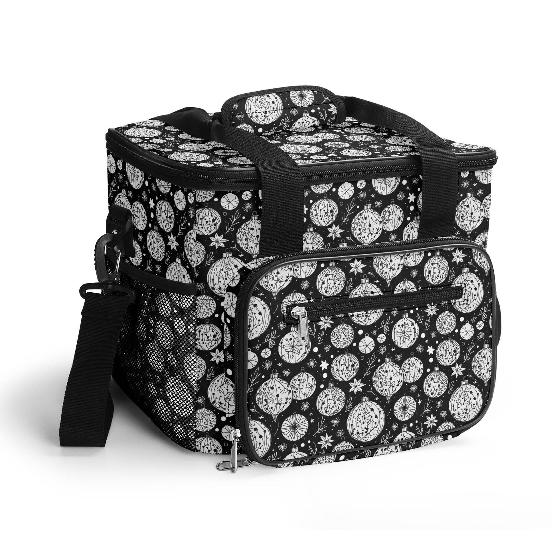 Black and White Christmas Ornament Insulated Leakproof Cooler Bag Lunch Box - DeRose Seasonal