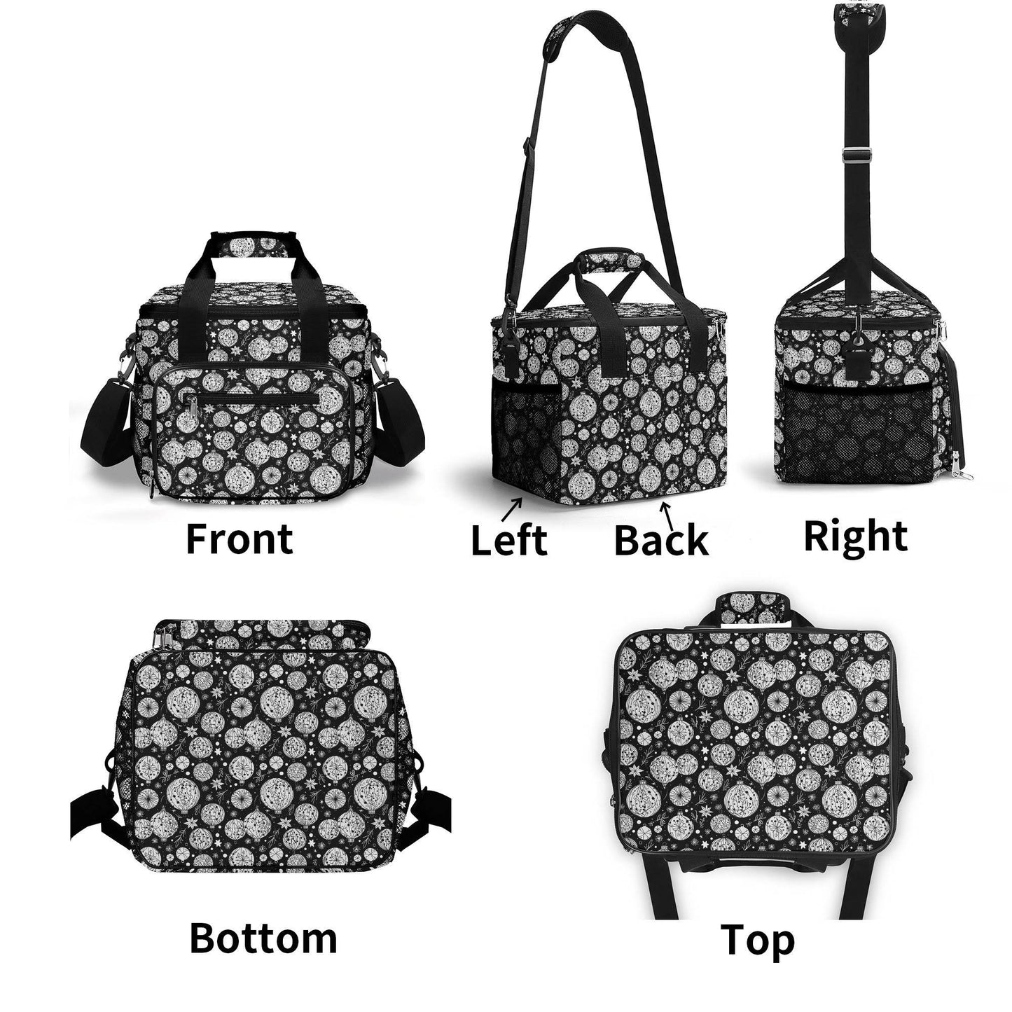 Black and White Christmas Ornament Insulated Leakproof Cooler Bag Lunch Box - DeRose Seasonal