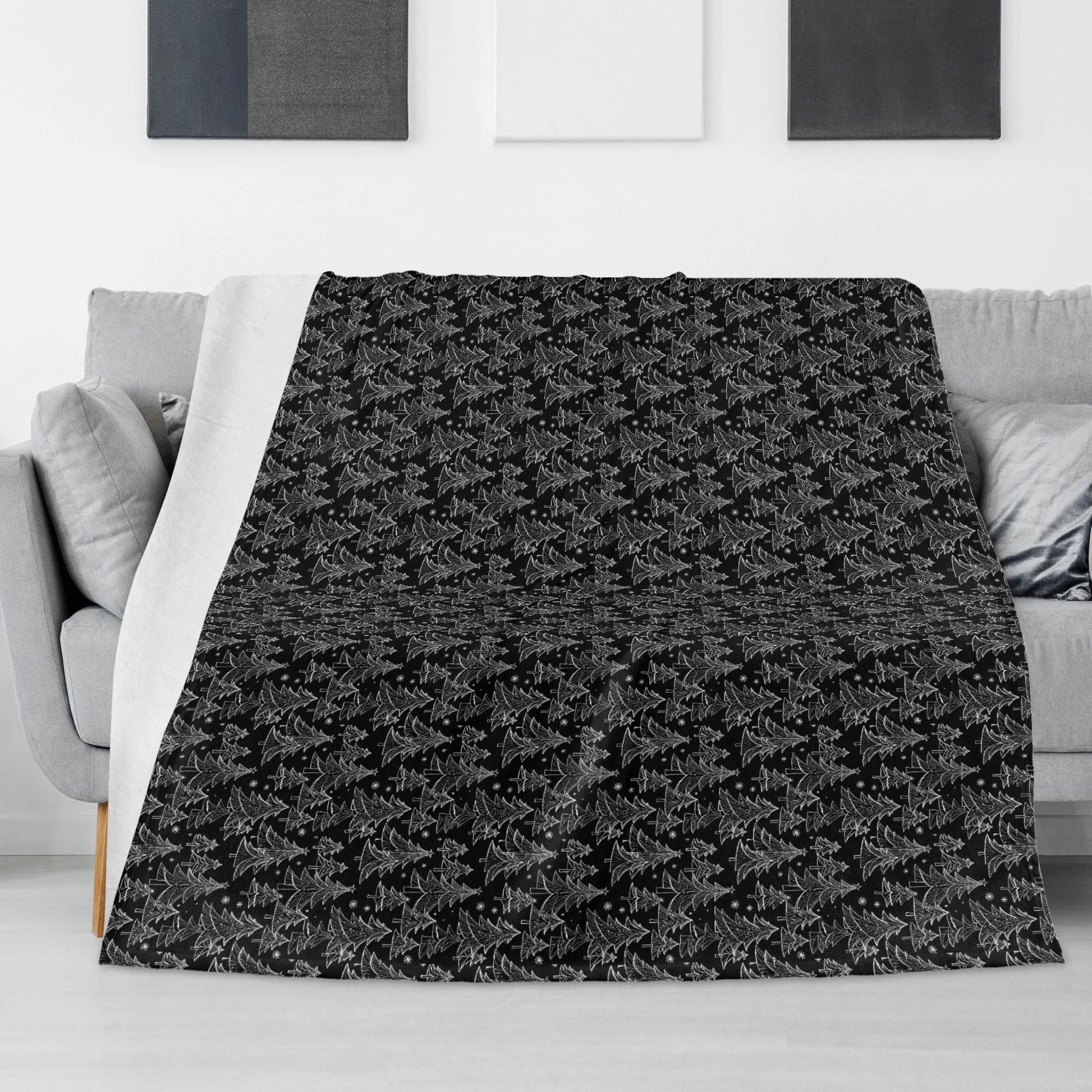 Black and White Christmas Tree Flannel Breathable Blanket 4 Sizes - DeRose Seasonal