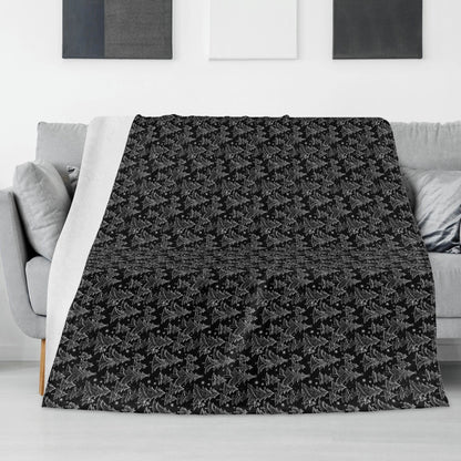 Black and White Christmas Tree Flannel Breathable Blanket 4 Sizes - DeRose Seasonal