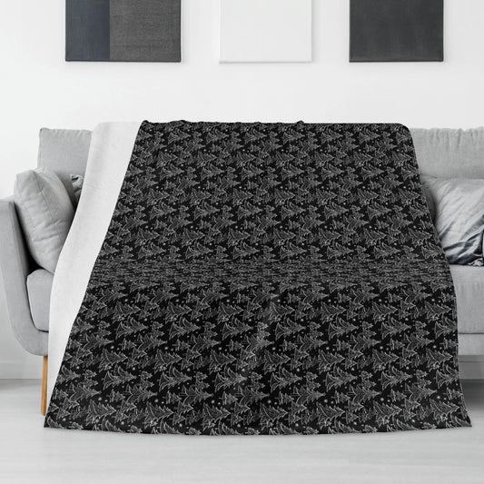 Black and White Christmas Tree Flannel Breathable Blanket 4 Sizes - DeRose Seasonal