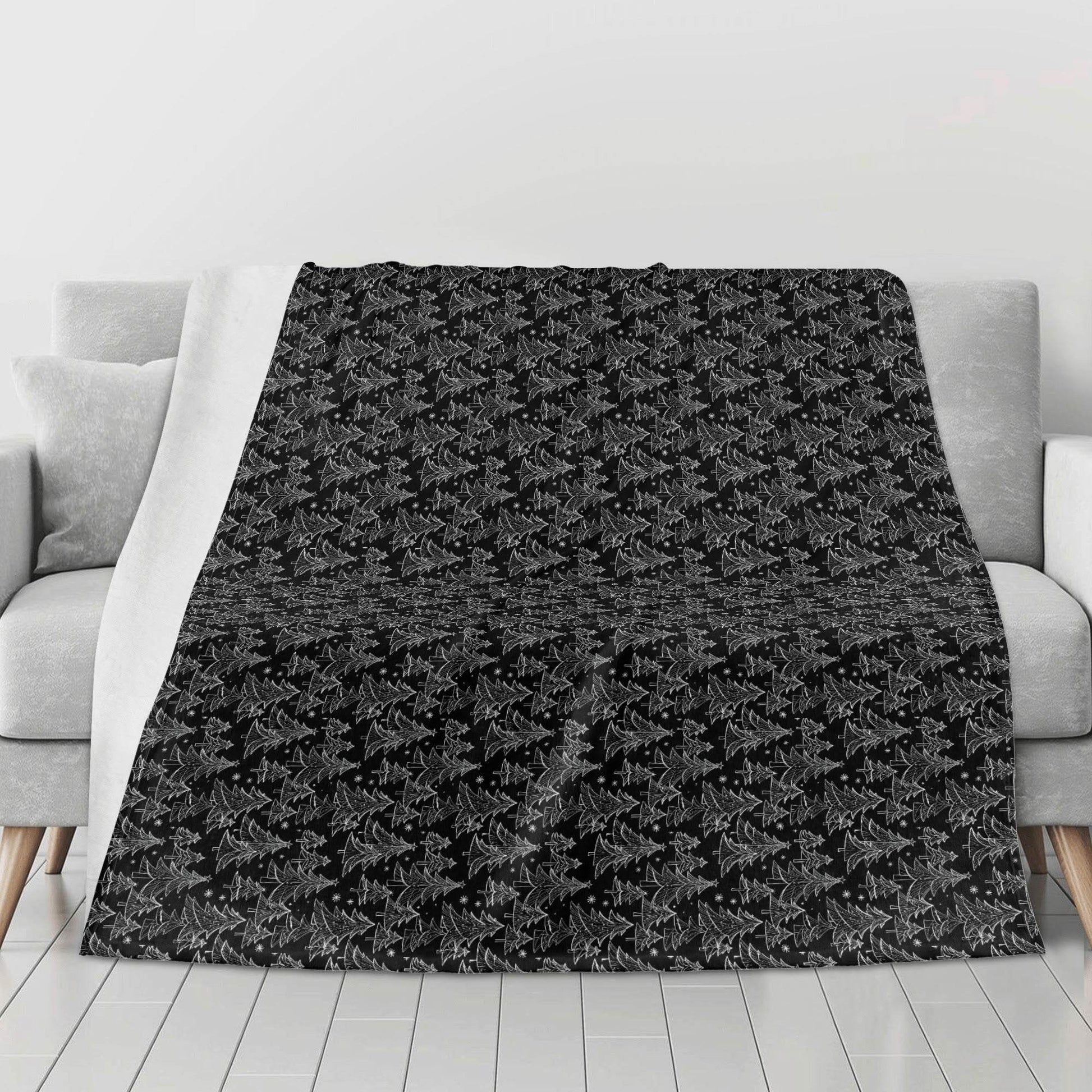 Black and White Christmas Tree Flannel Breathable Blanket 4 Sizes - DeRose Seasonal