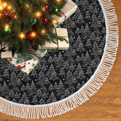 Black and White Christmas Tree Fringed Christmas Tree Skirts - DeRose Seasonal