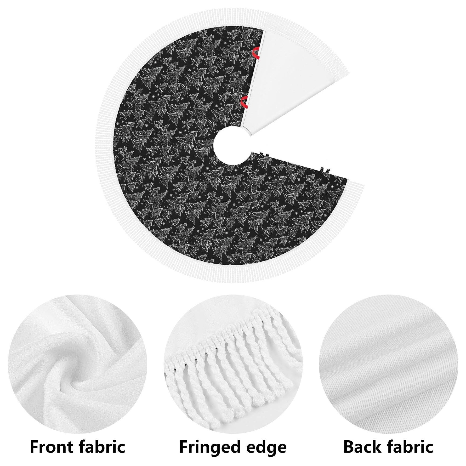 Black and White Christmas Tree Fringed Christmas Tree Skirts - DeRose Seasonal