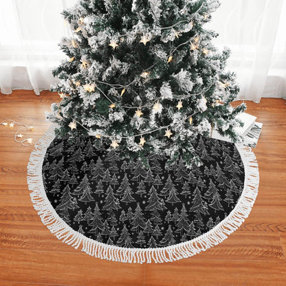 Black and White Christmas Tree Fringed Christmas Tree Skirts - DeRose Seasonal