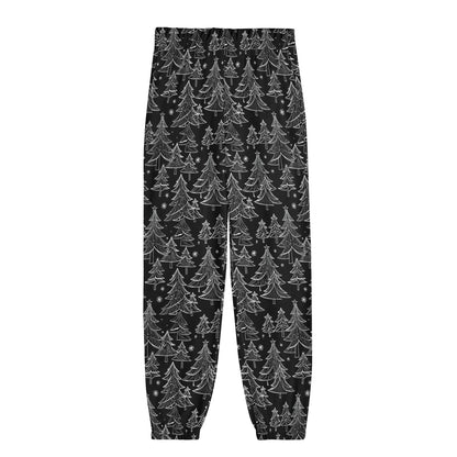 Black and White Christmas Tree Unisex Adult Long Pants - DeRose Seasonal