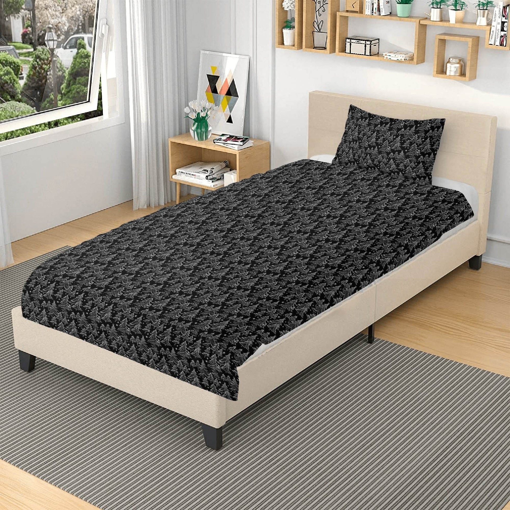 Black and White Christmas Trees 3 Pcs Beddings - DeRose Seasonal