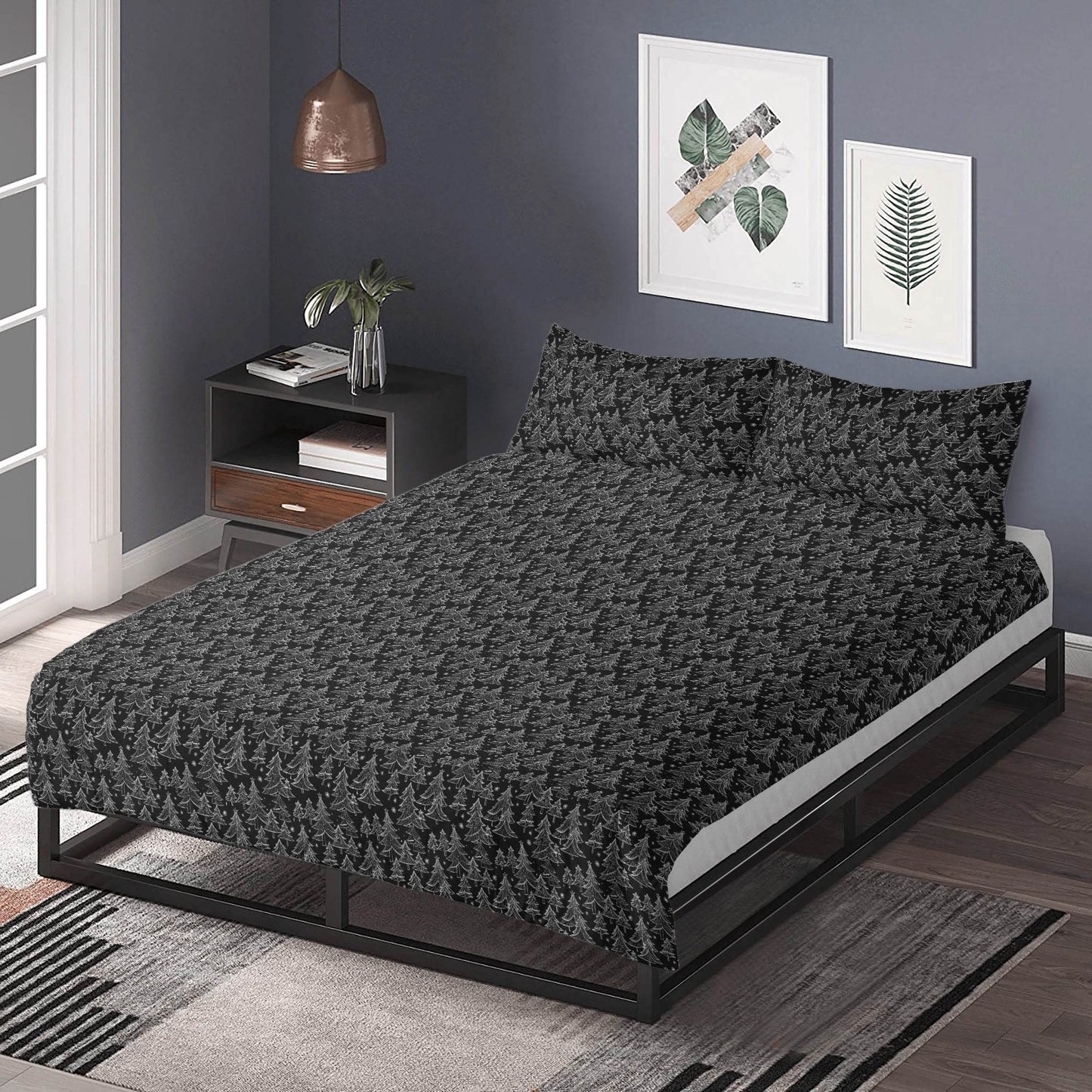 Black and White Christmas Trees 3 Pcs Beddings - DeRose Seasonal