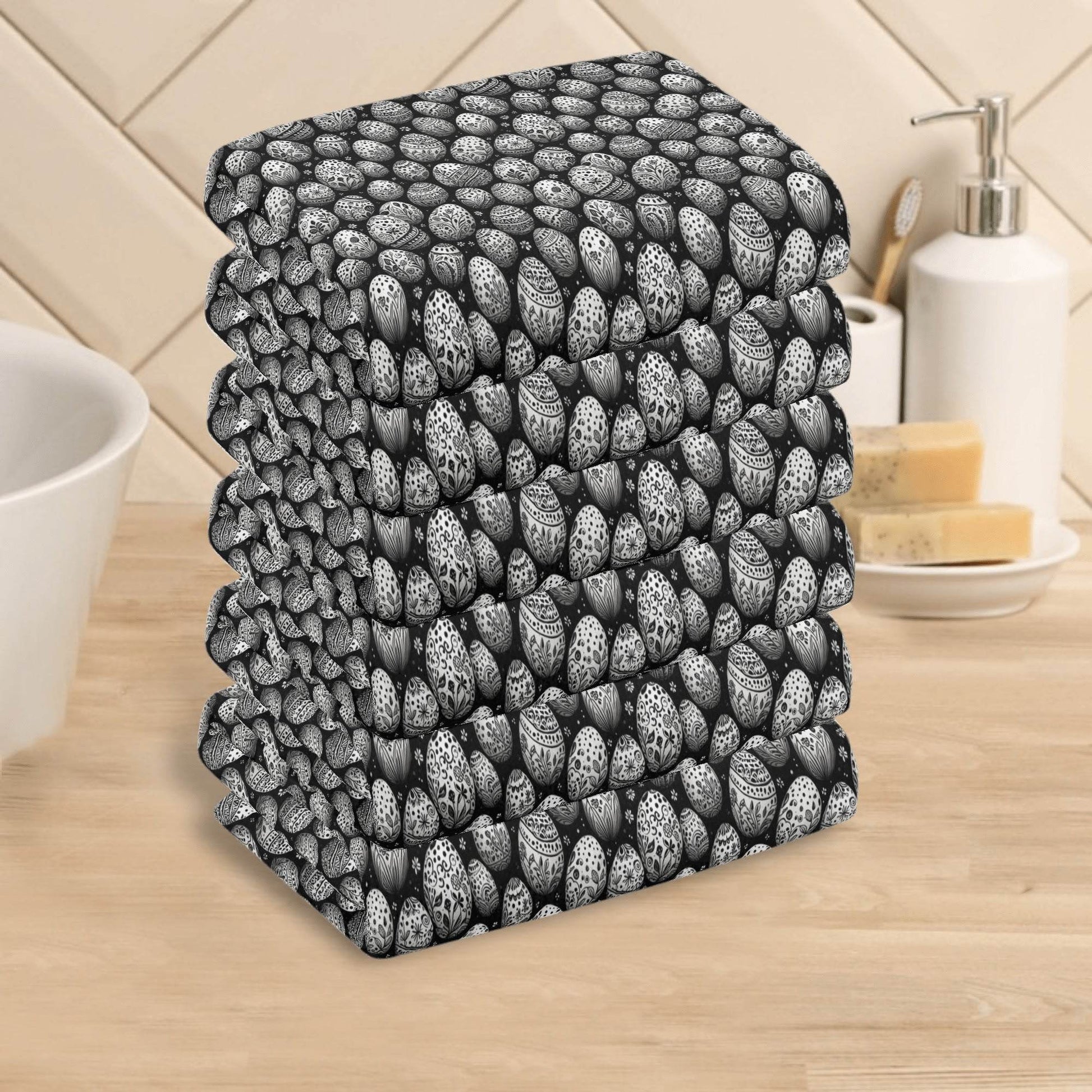 Black and White Egg Hand Towels (6 Pcs) - DeRose Seasonal