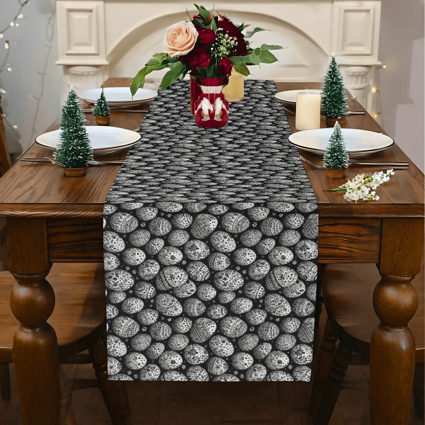 Black and White Egg Polyester Table Runner - DeRose Seasonal