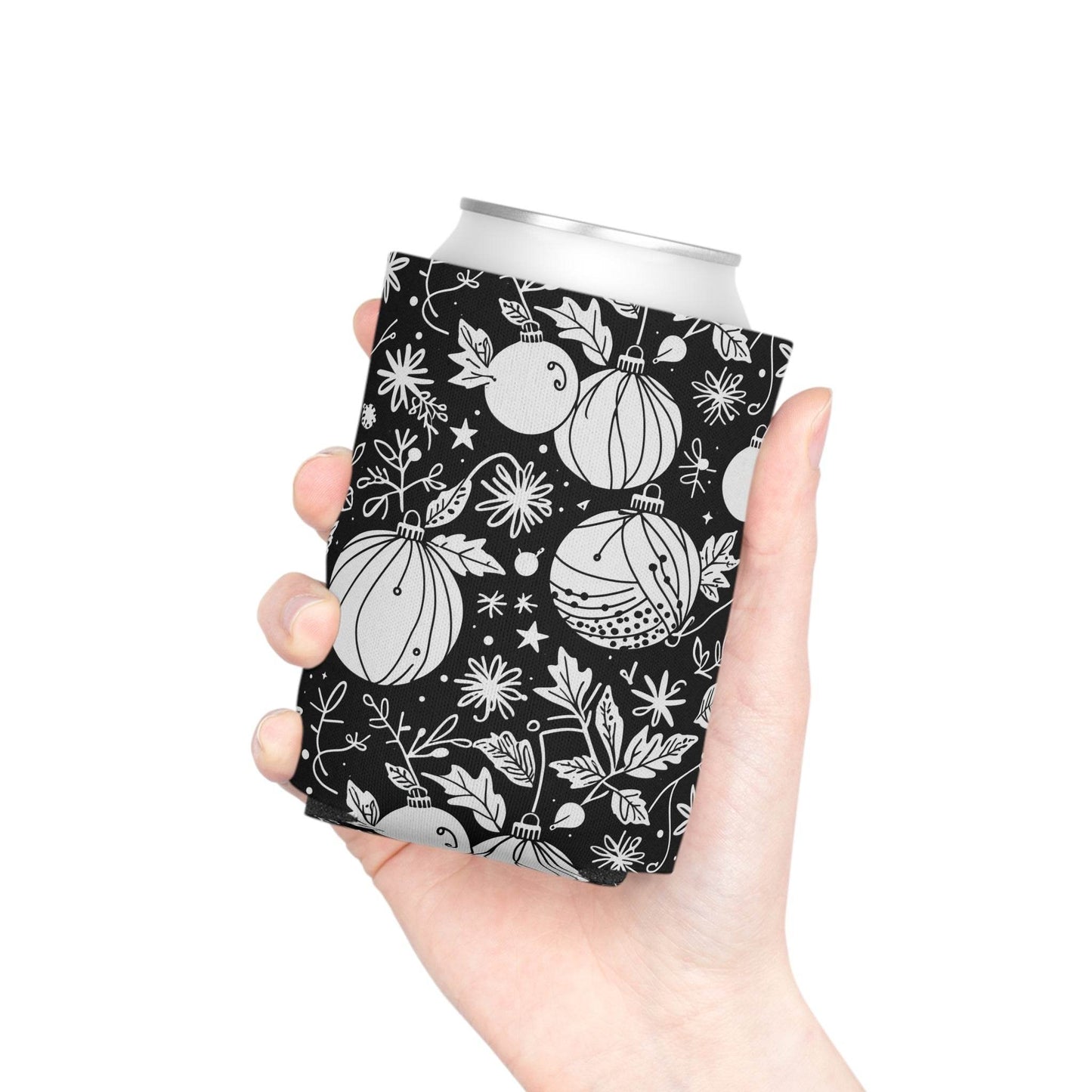 Black and White Festive Ornaments Can Cooler 50% Off - DeRose Seasonal