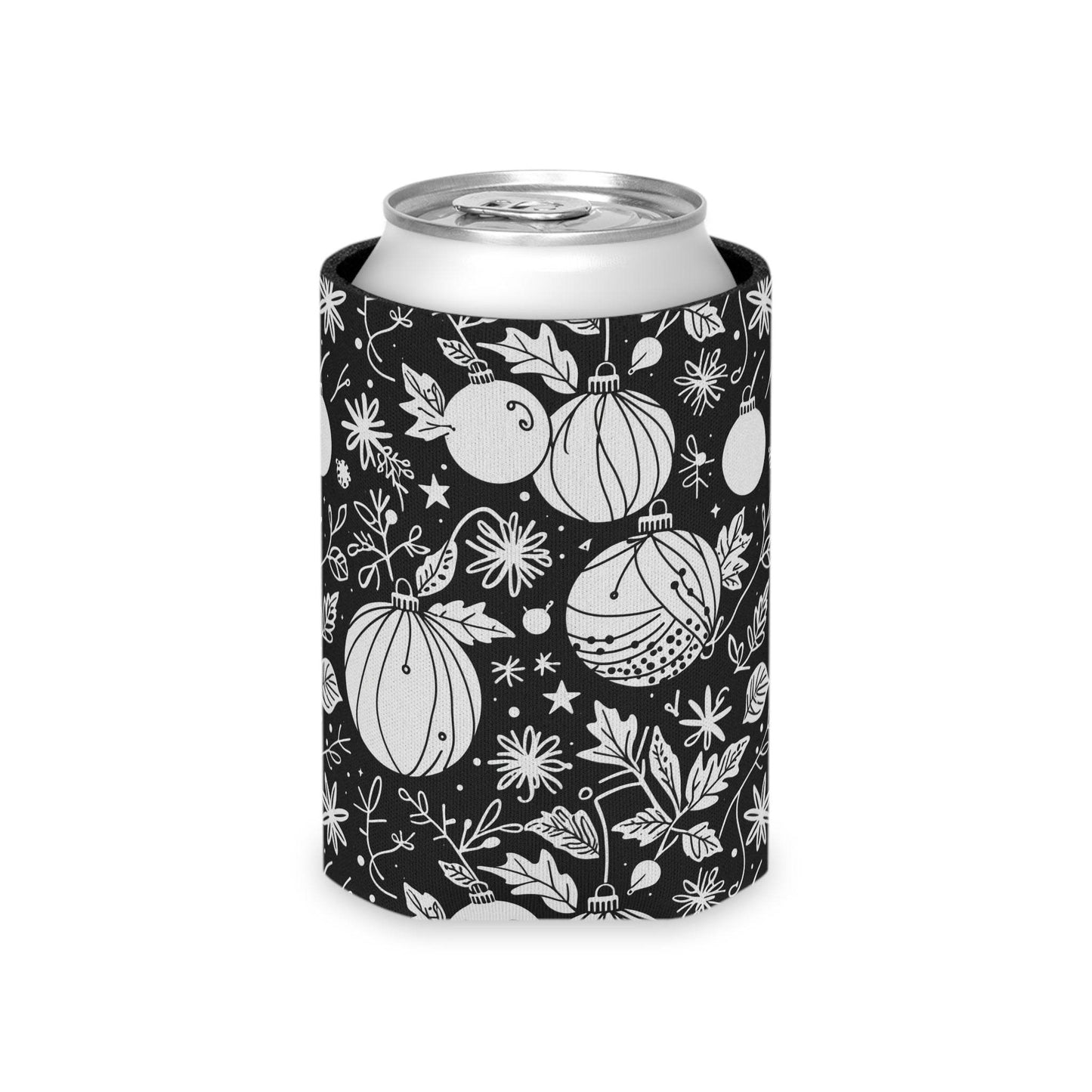 Black and White Festive Ornaments Can Cooler 50% Off - DeRose Seasonal