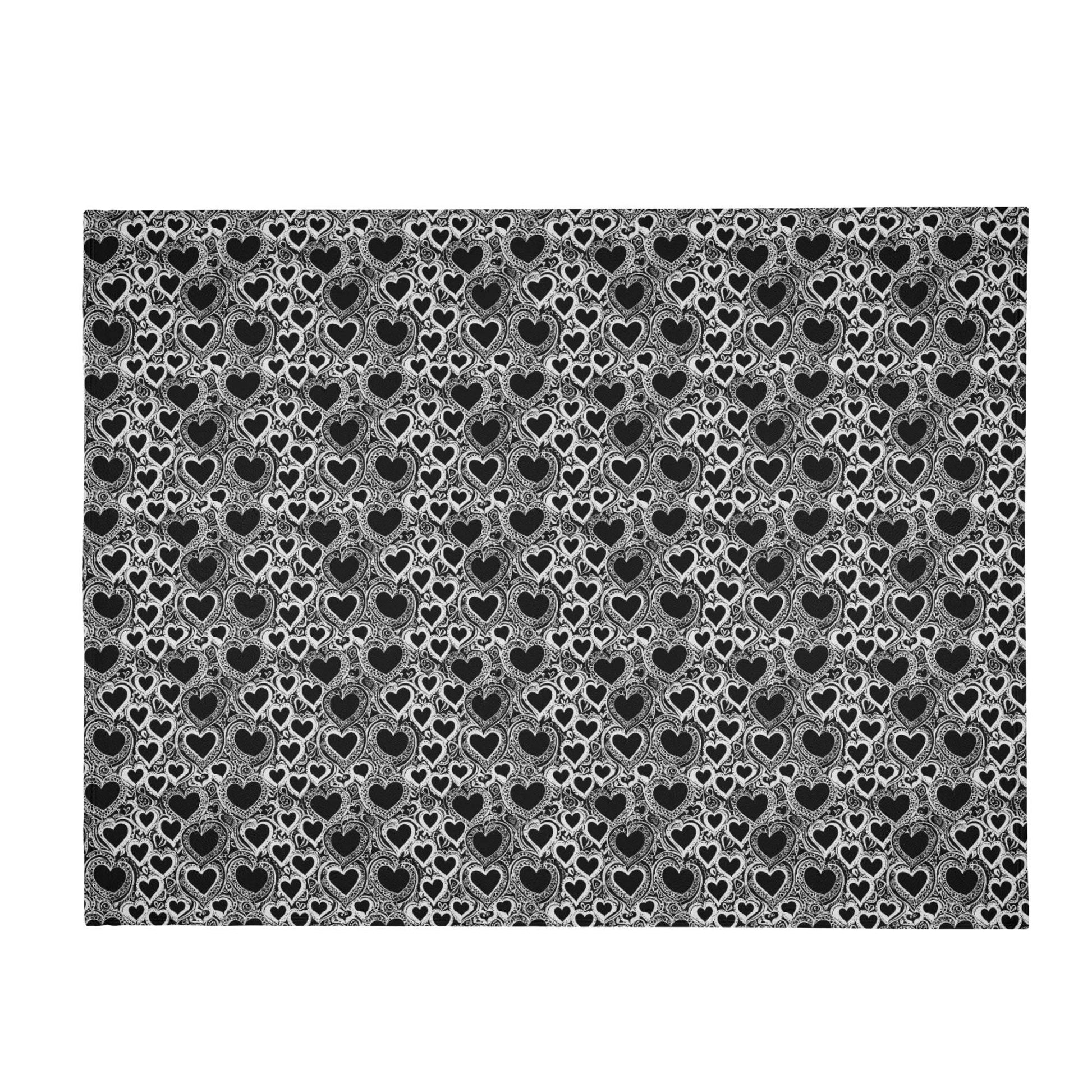 Black and White Groovy Hearts Flannel Breathable Blanket 4 Sizes - DeRose Seasonal