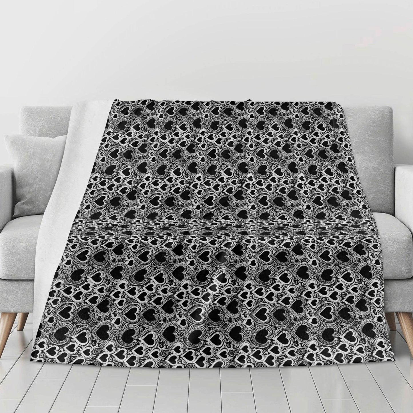 Black and White Groovy Hearts Flannel Breathable Blanket 4 Sizes - DeRose Seasonal