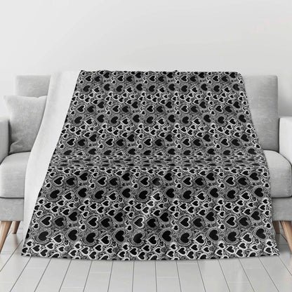 Black and White Groovy Hearts Flannel Breathable Blanket 4 Sizes - DeRose Seasonal