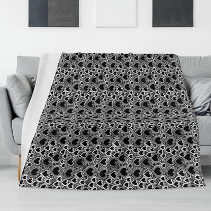 Black and White Groovy Hearts Flannel Breathable Blanket 4 Sizes - DeRose Seasonal