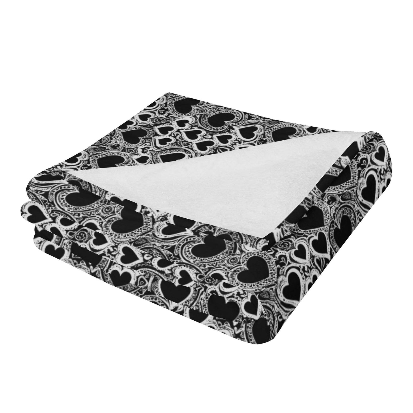 Black and White Groovy Hearts Flannel Breathable Blanket 4 Sizes - DeRose Seasonal