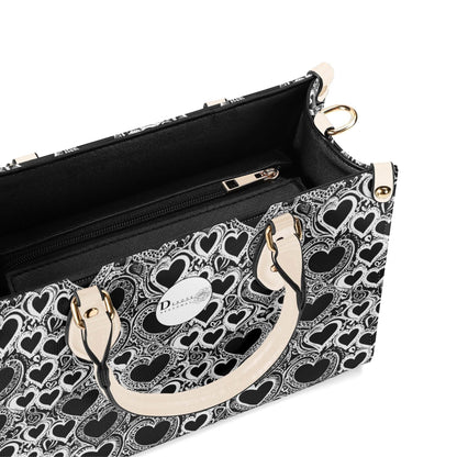 Black and White Groovy Hearts Luxury Women Leather Handbag (3 sizes) - DeRose Seasonal