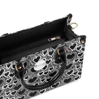 Black and White Groovy Hearts Luxury Women Leather Handbag (3 sizes) - DeRose Seasonal