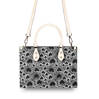 Black and White Groovy Hearts Luxury Women Leather Handbag (3 sizes) - DeRose Seasonal