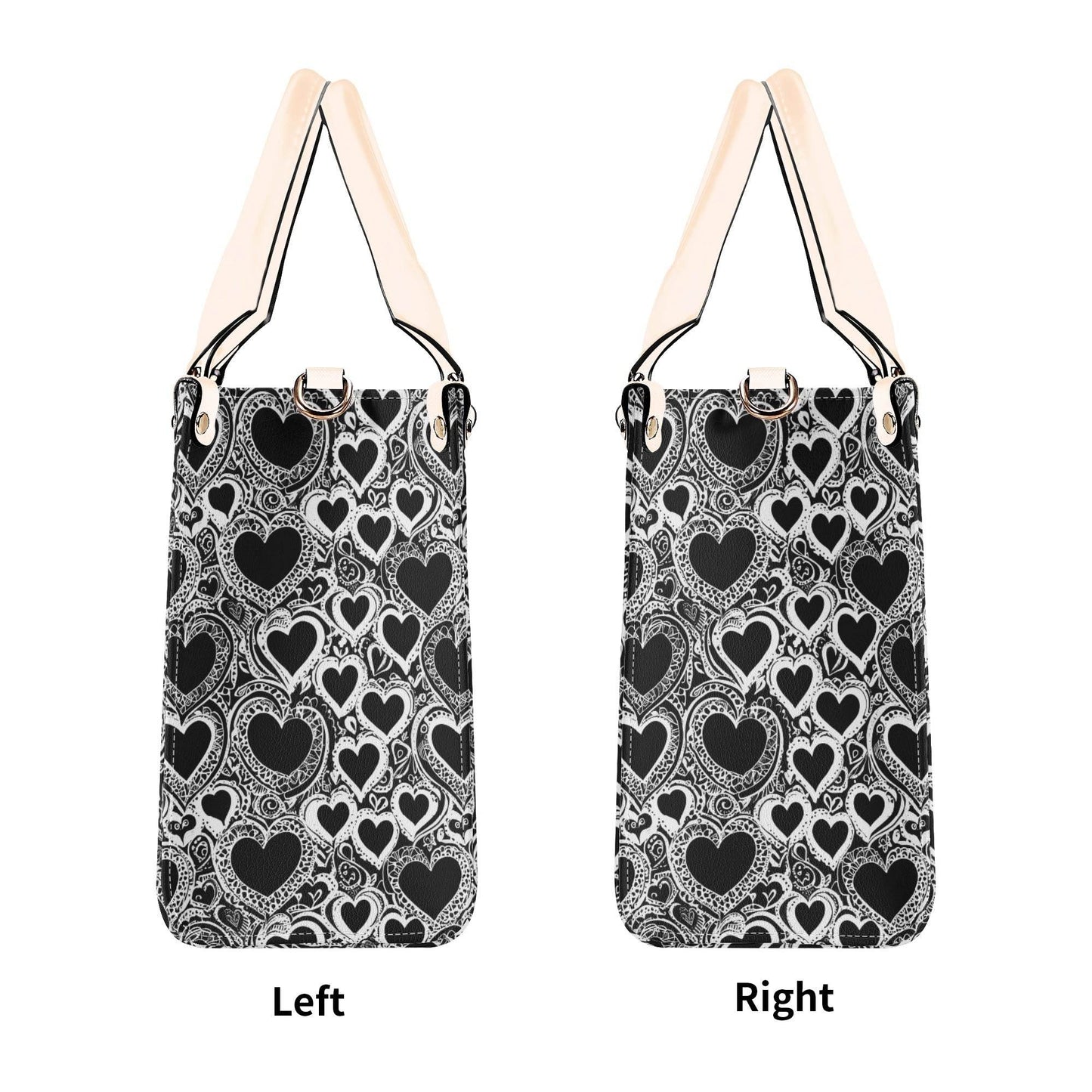 Black and White Groovy Hearts Luxury Women Leather Handbag (3 sizes) - DeRose Seasonal