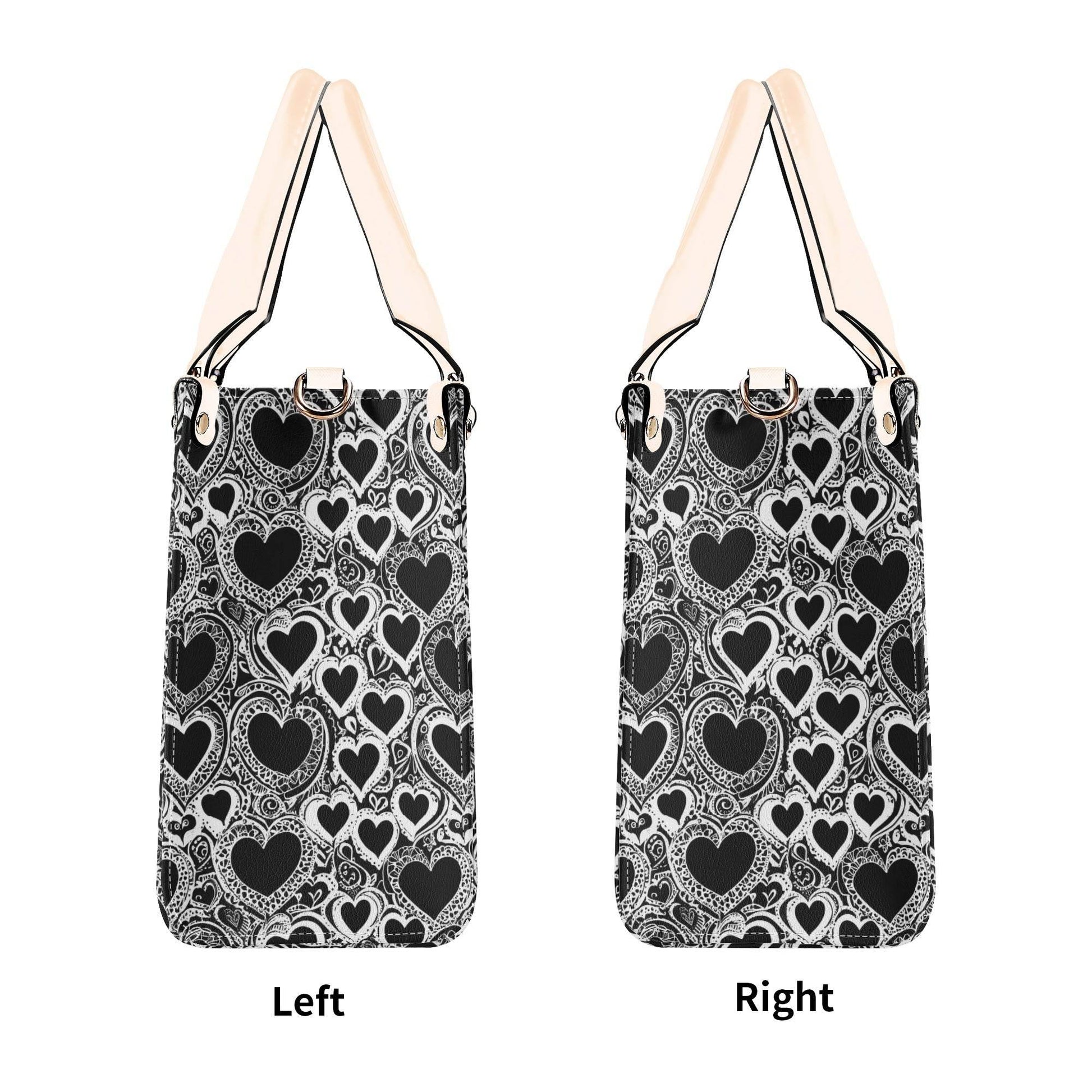 Black and White Groovy Hearts Luxury Women Leather Handbag (3 sizes) - DeRose Seasonal