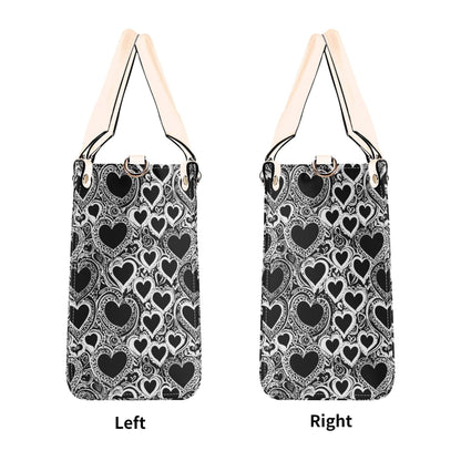 Black and White Groovy Hearts Luxury Women Leather Handbag (3 sizes) - DeRose Seasonal