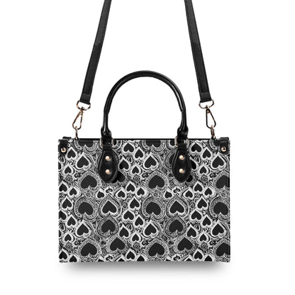 Black and White Groovy Hearts Luxury Women Leather Handbag (3 sizes) - DeRose Seasonal