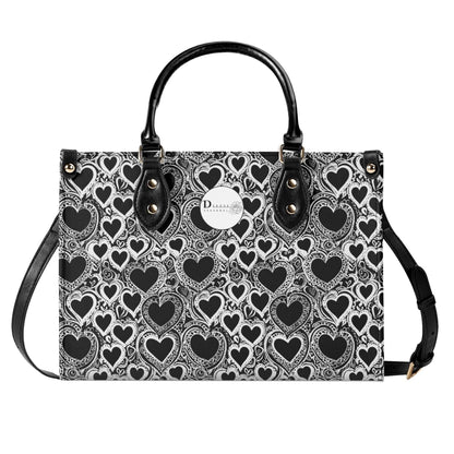 Black and White Groovy Hearts Luxury Women Leather Handbag (3 sizes) - DeRose Seasonal
