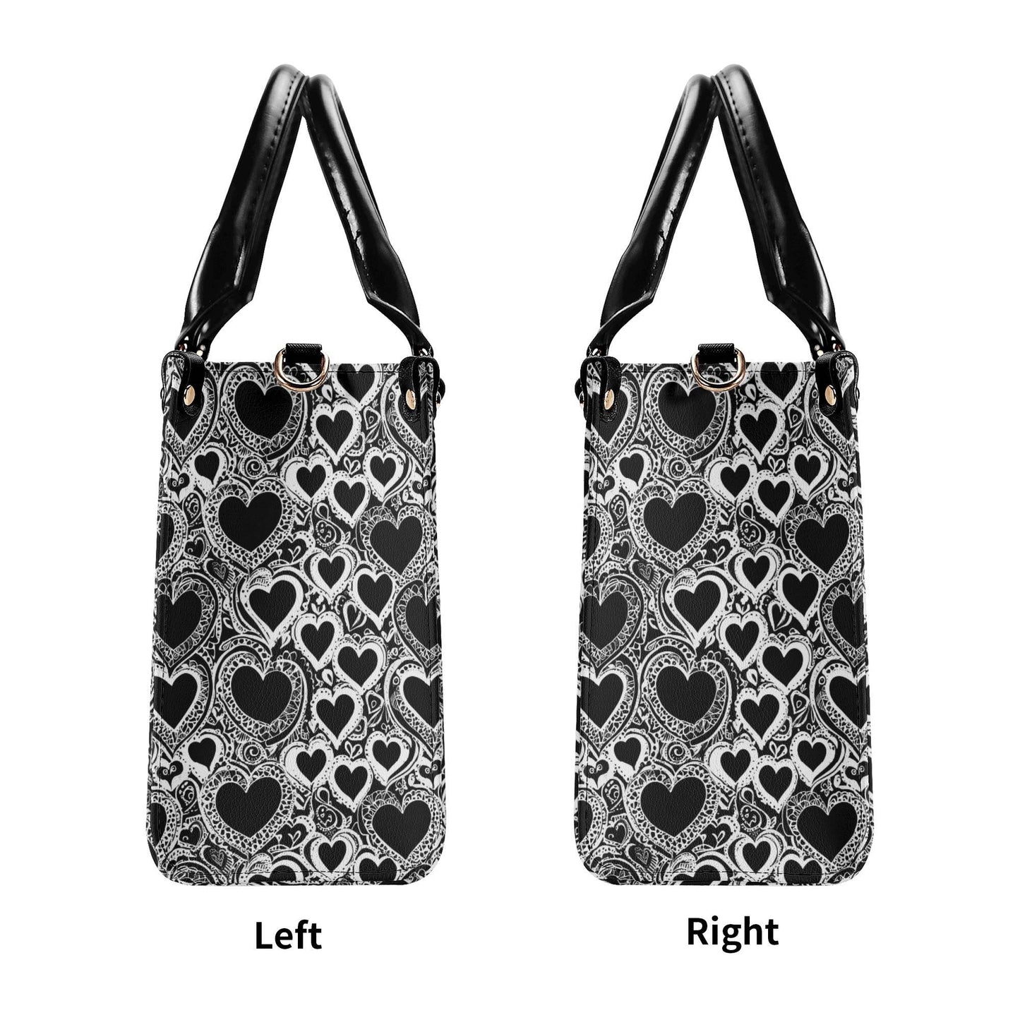 Black and White Groovy Hearts Luxury Women Leather Handbag (3 sizes) - DeRose Seasonal