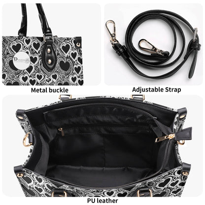 Black and White Groovy Hearts Luxury Women Leather Handbag (3 sizes) - DeRose Seasonal