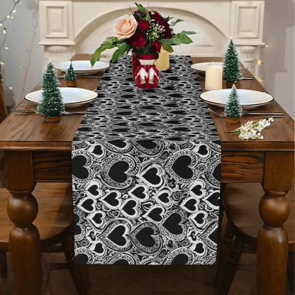 Black and White Groovy Hearts Polyester Table Runner - DeRose Seasonal