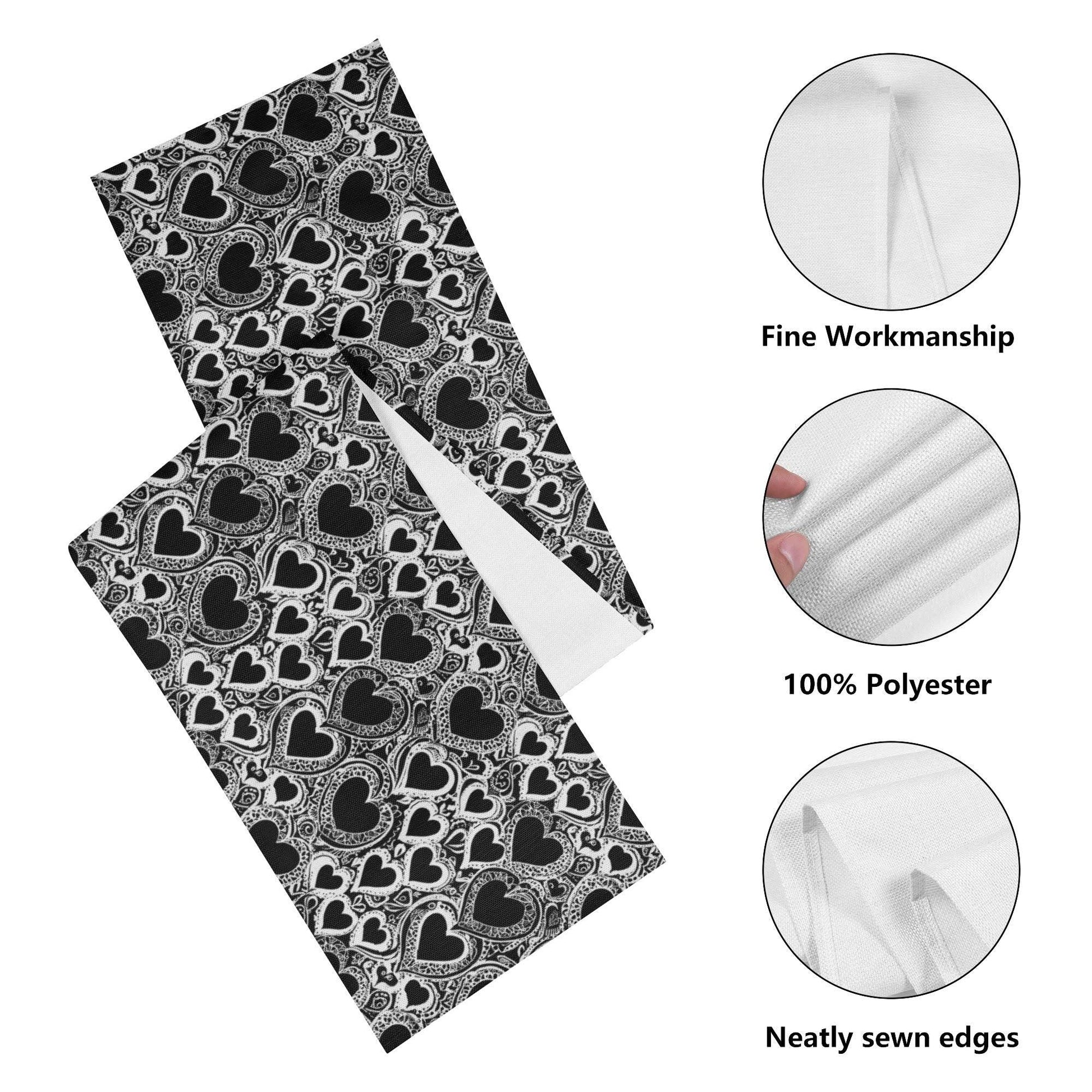 Black and White Groovy Hearts Polyester Table Runner - DeRose Seasonal