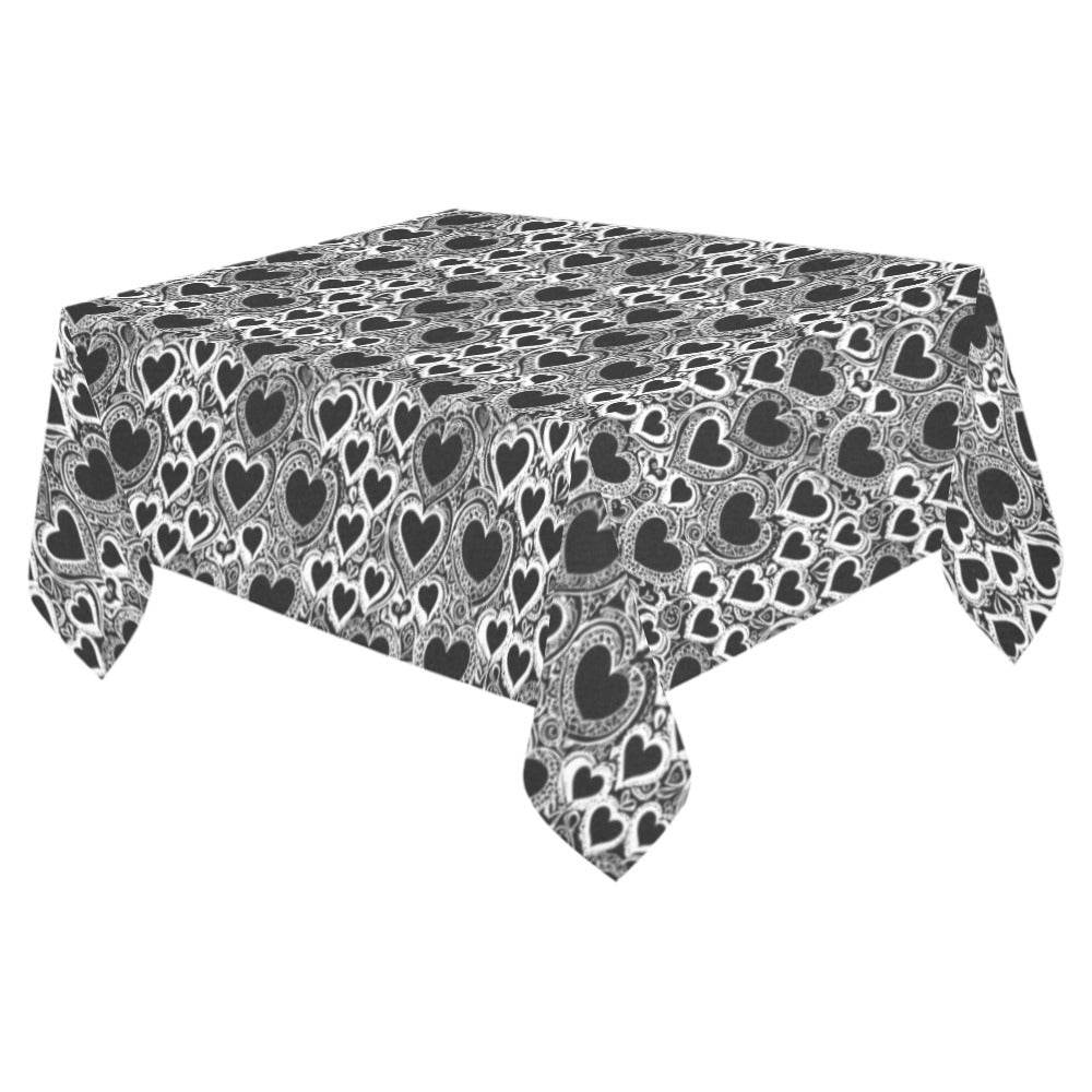 Black and White Groovy Hearts Polyester Tablecloth Polyester Tablecloth 70"x 52" DeRose Seasonal