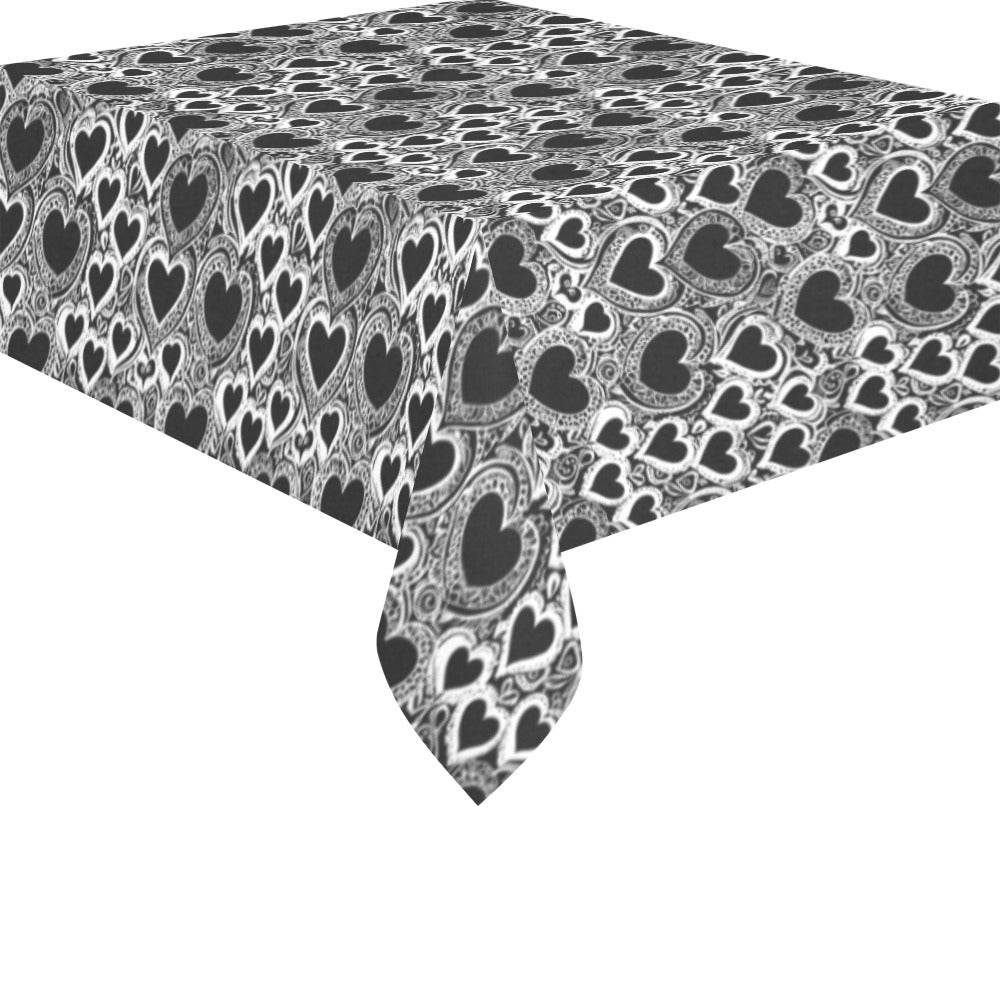 Black and White Groovy Hearts Polyester Tablecloth Polyester Tablecloth 70"x 52" DeRose Seasonal