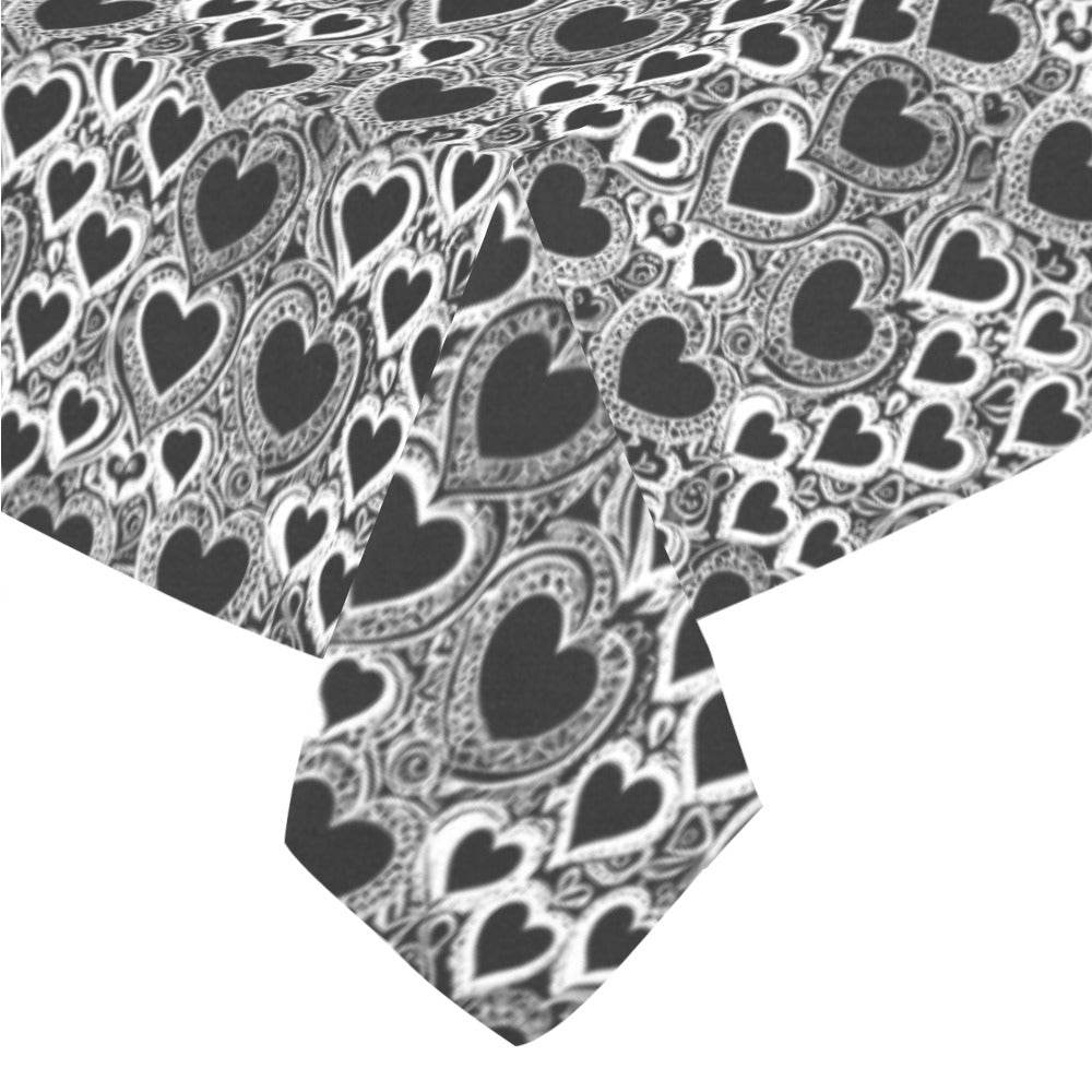 Black and White Groovy Hearts Polyester Tablecloth Polyester Tablecloth 70"x 52" DeRose Seasonal