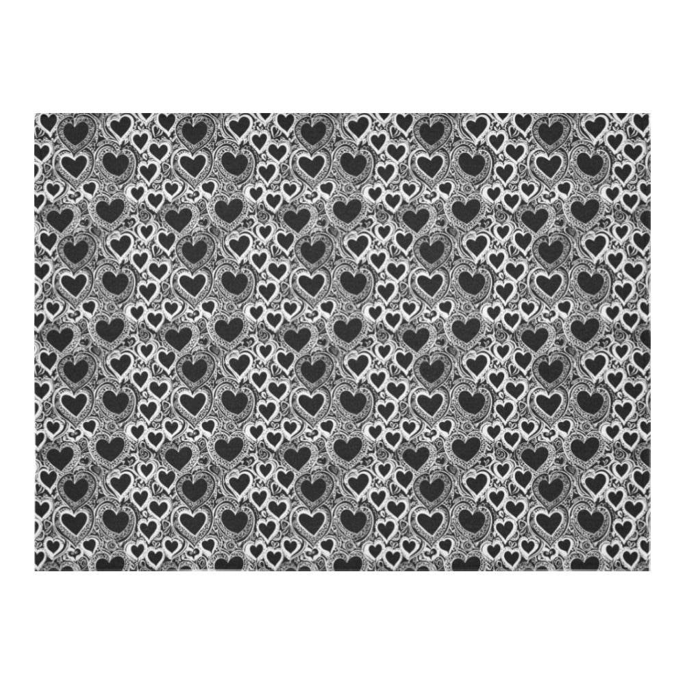 Black and White Groovy Hearts Polyester Tablecloth Polyester Tablecloth 70"x 52" DeRose Seasonal