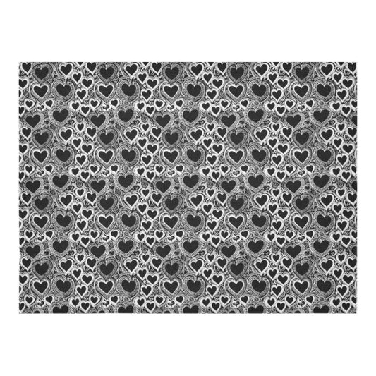 Black and White Groovy Hearts Polyester Tablecloth Polyester Tablecloth 70"x 52" DeRose Seasonal