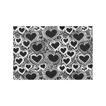 Black and White Groovy Hearts Table Placemat (set of 6) Placemats 12" x 18" (Set of 6) DeRose Seasonal