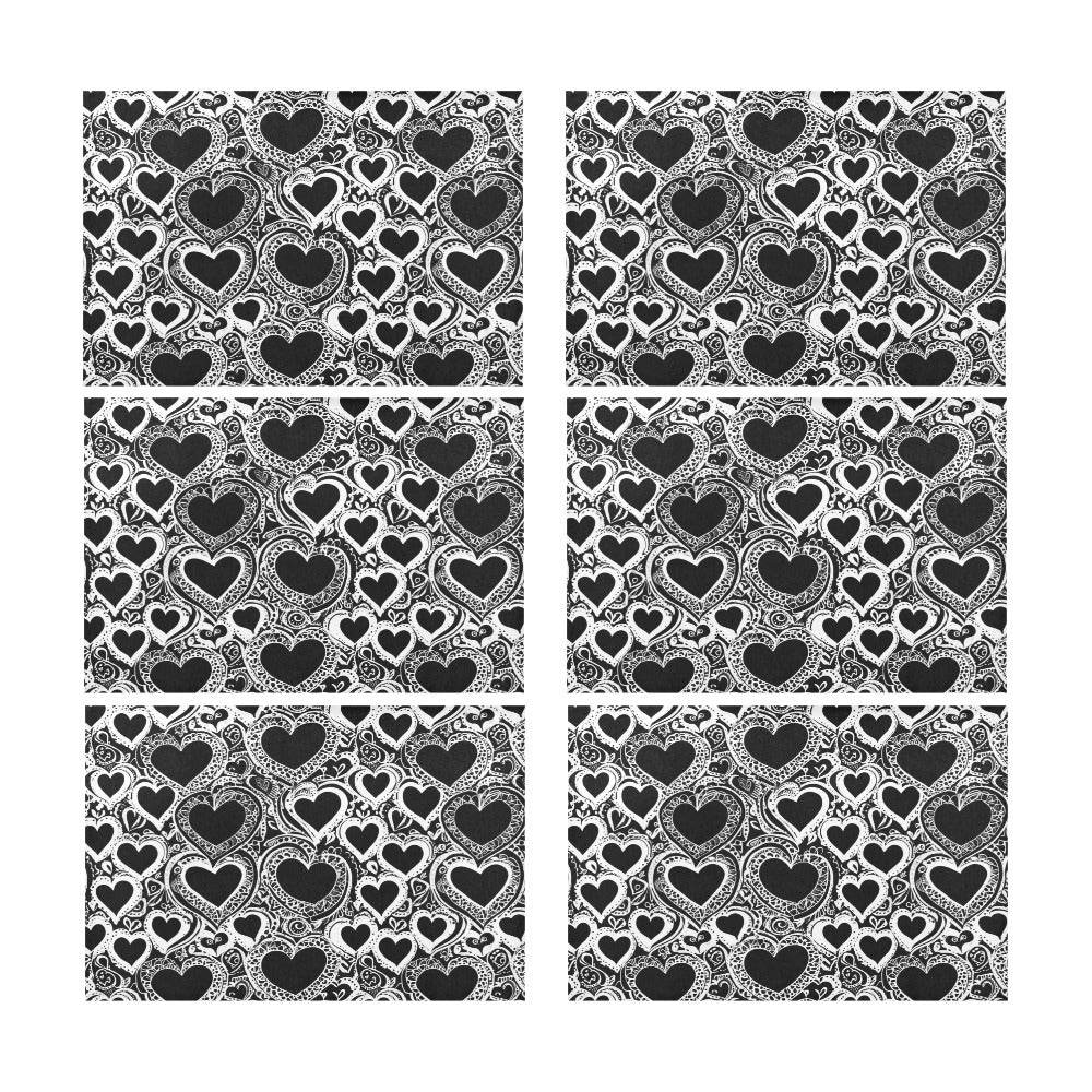 Black and White Groovy Hearts Table Placemat (set of 6) Placemats 12" x 18" (Set of 6) DeRose Seasonal