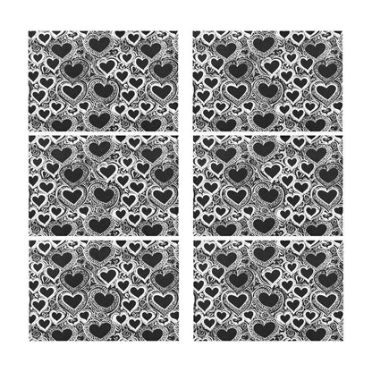 Black and White Groovy Hearts Table Placemat (set of 6) Placemats 12" x 18" (Set of 6) DeRose Seasonal