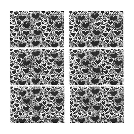 Black and White Groovy Hearts Table Placemat (set of 6) Placemats 12" x 18" (Set of 6) DeRose Seasonal