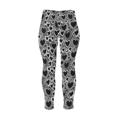 Black and White Groovy Hearts Women's Plus Size High Waited Leggings Women's High Waist Leggings(Plus Size)(ModelL45) - DeRose Seasonal